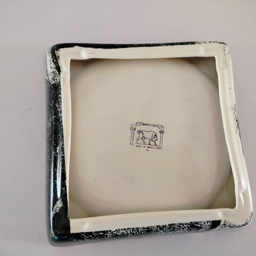 Porcelain ashtray Papastratos advertising used, Keramikos, made in Greece