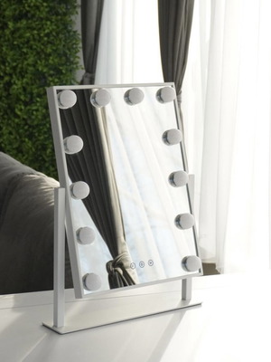 Makeup Mirror Tabletop Silver with Light 45x35cm New