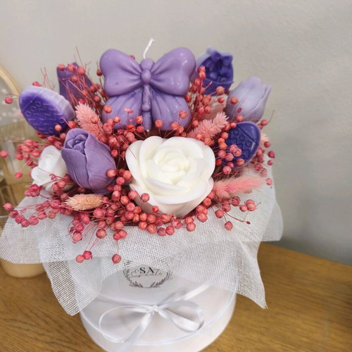 Spring Aromatic Candle Bouquet new, handmade with dried flowers