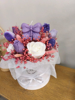 Spring Aromatic Candle Bouquet new, handmade with dried flowers