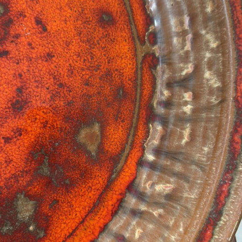 Handmade ceramic platter 42 cm like new with red-orange glaze