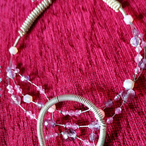 Alternative necklace with pink quartz and lilac glass beads used