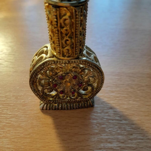 Vintage collectible perfume bottle used, handmade filigree with stones