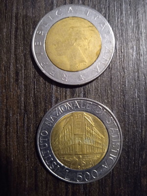Italian lire used, 2 pieces, 500 lire