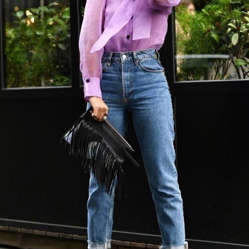 Zara Sheer Shirt With Bow Used, Pink-Purple, Small