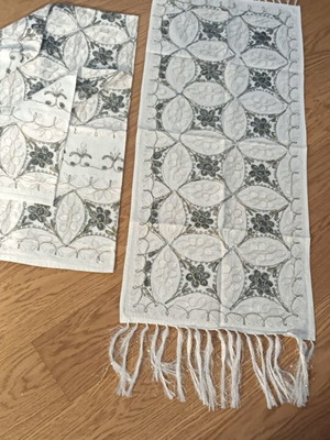 Tablecloth and table runner set with black and white embroidery