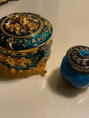 Decorative collectible jewelry boxes like new with enamel and stones