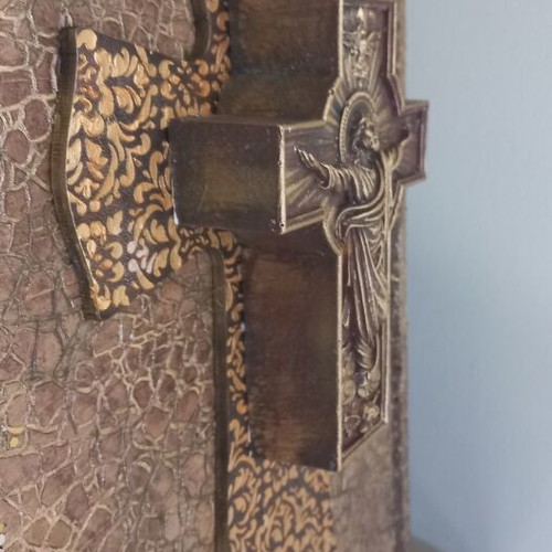 Religious image cross on wood 30×40 cm new with porcelain