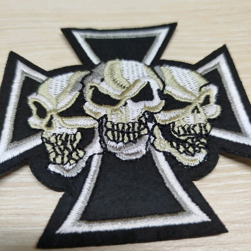 Iron Cross embroidered patch new with 3 skulls