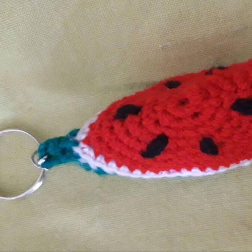 Knitted keychain in watermelon slice shape new