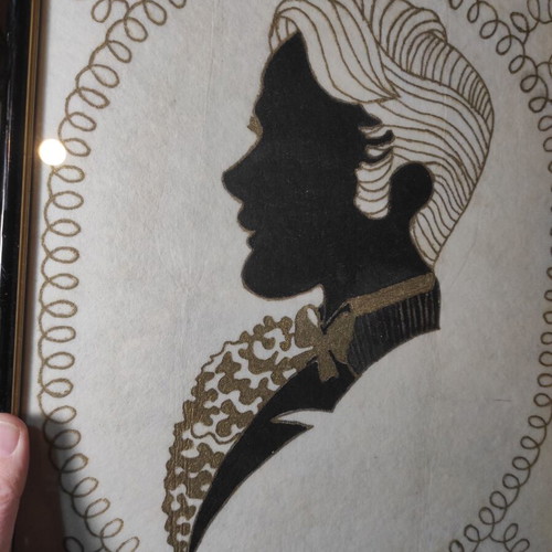 Antique Victorian Style Silk Screen Prints Set of 2 with Glass Front