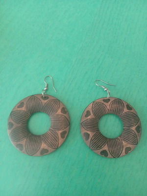 Summer earrings like new, wooden pulp with designs