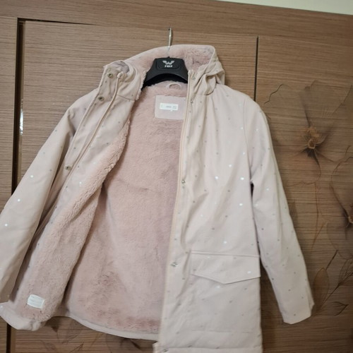 Mango girls' jacket like new, pink with fur lining and stars