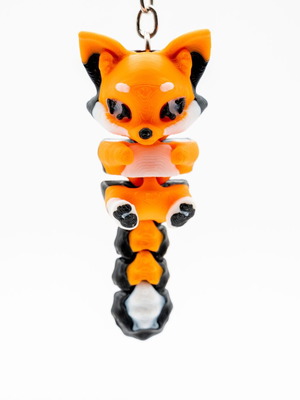 3D Printed Fox Keychain New Black Orange