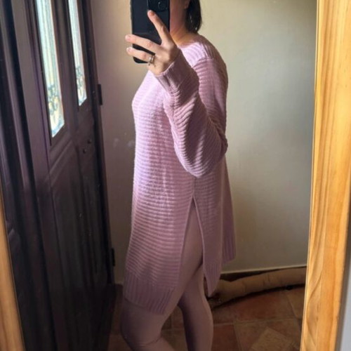 Long sweater Woolnet like new, pink and purple with side slit