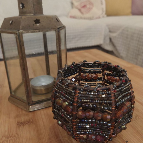 Candle Holder for Tealight with Metal Frame and Purple Beads like new