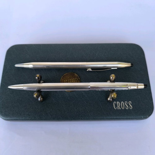 Cross Sterling Silver Century pen and Caran d'Ache Madison silver-plated mechanical pencil used