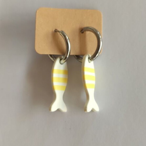 Handmade earrings from polymer clay with steel hoop, new, white and yellow