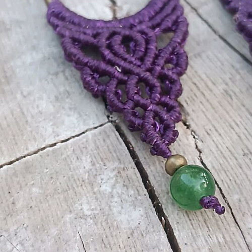 Macrame earrings with genuine green aventurine semi-precious stone new