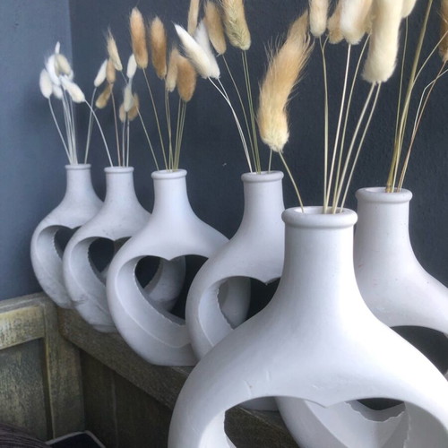 Artistic plaster vase new, modern white matte with heart design
