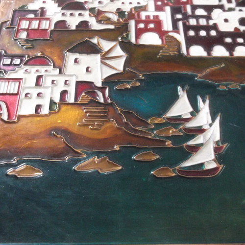 AETHRA Large Chalcography Wall Art with Enamel, Handmade, Like New