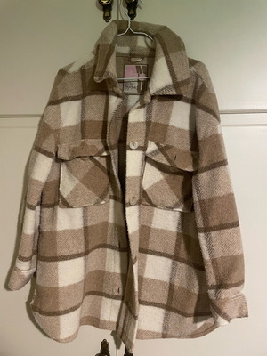 Women's checked coat used, beige brown, size Small