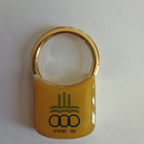 Mediterranean Games Athens 1991 collectible keychain new, gold