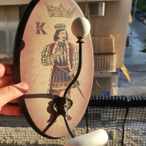 Vintage wooden and iron wall hook "King of solitaire" 1990, like new