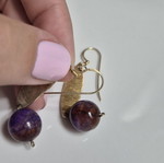 Silver 925 gold-plated earrings with purple dark water beads