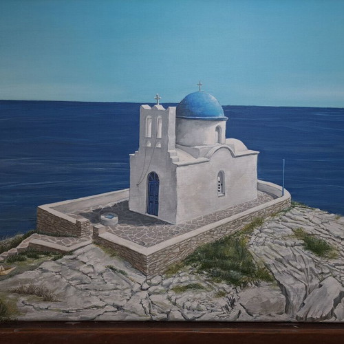 Sifnos Cyclades Oil Painting "7 Martyrs" on Canvas 45x35 cm New