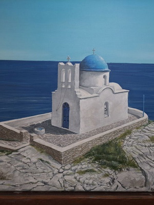 Sifnos Cyclades Oil Painting "7 Martyrs" on Canvas 45x35 cm New