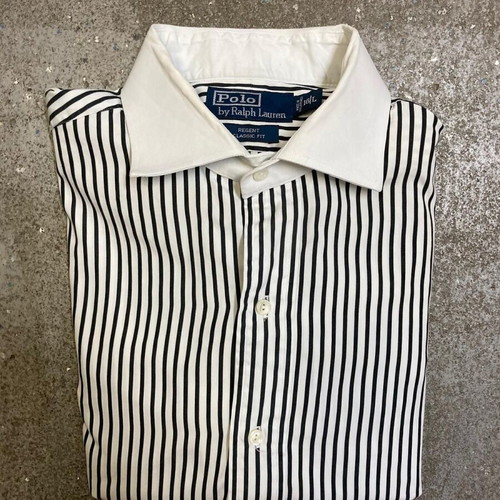 Ralph Lauren black and white striped dress shirt, white collar, size L