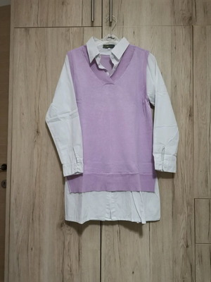 Πουκάμισο με γιλέκο μεταχειρισμένο, άσπρο και μωβ, L/XL