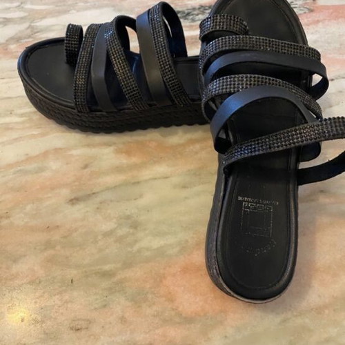 Black women's sandals with rhinestones used, size 38