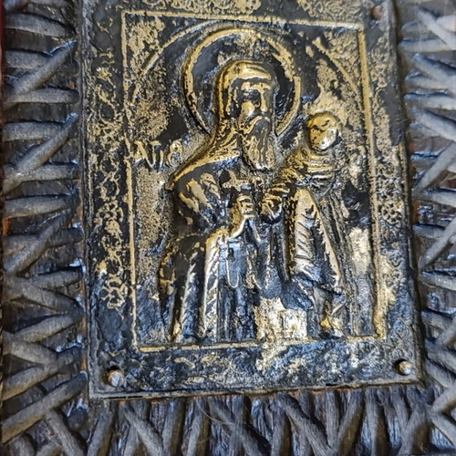 Saint Stylianos icon brass on wood