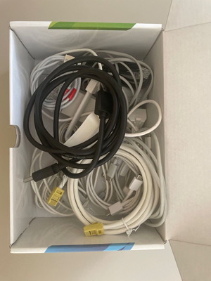 Various cables new for telephony, internet, chargers, splitters
