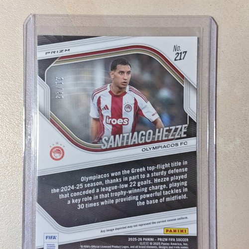 Santiago Hezze Rookie Card 2025-26 Panini Prizm FIFA Soccer Purple Parallel mint