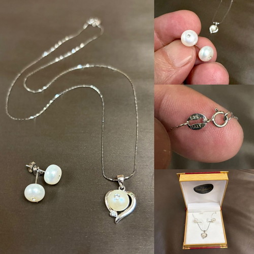 Silver 925 Jewelry Set with Natural Pearls and Swarovski