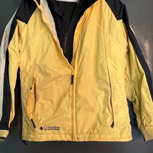 Columbia sports ski jacket used, yellow with fleece