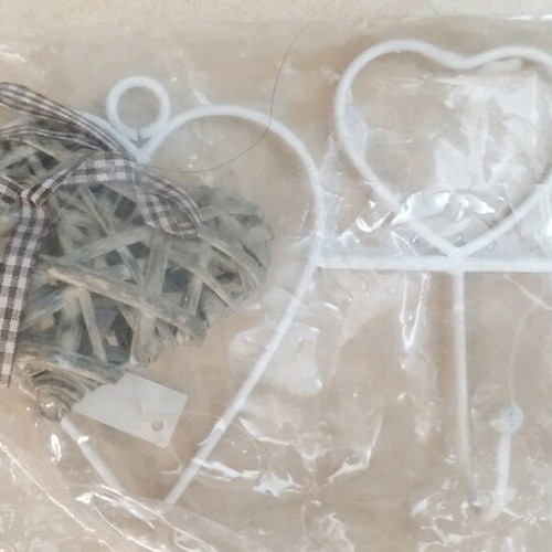 Metal wall clothes hanger new, six hooks, white with heart decorations