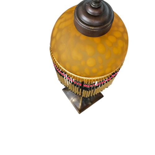 Bronze table lamp single light like new with opal glass