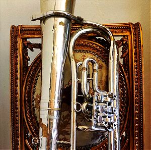 Παλαιό συλλεκτικό τενόρο κόρνο δεκ. 1920, πνευστό μουσικό όργανο, χάλκινο, vintage, retro, decor, διακόσμηση