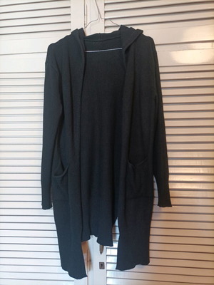 Black cardigan with hood used, knitted fabric, size M-L