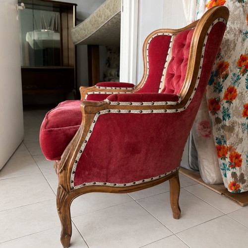 French Provincial Louis XV Style Living Room Suite 6-Piece Burgundy Velvet Like New