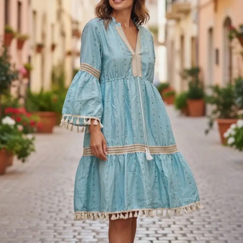 Romantic midi dress 502 with boho style, new
