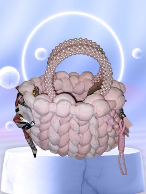 Marshmallow bag χειροποίητη τσάντα με διακοσμητικά ροζ καινούργια
