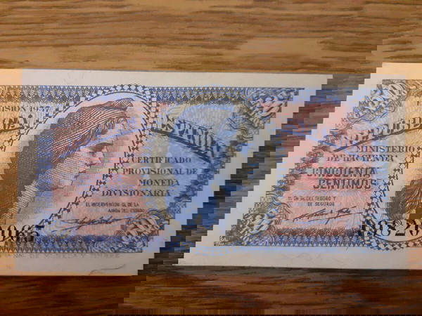 ΙΣΠΑΝΙΑ 50 CENTIMOS ( 1937 ) ΑΚΥΚΛΟΦΟΡΗΤΟ / BANCO DE ESPANA 5 ( CINCUENTA ) CENTIMOS P # 93 UNC