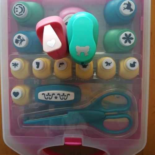 Craft punch set with 13 designs and scissors, like new