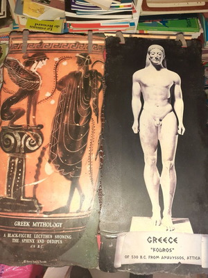 Hanging posters new with wax and leather straps, set of 2
