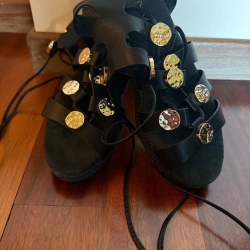 Attrativo black lace-up sandals new, boho Greek chic style